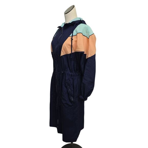 Free People Colorblock Long Windbreaker Jacket Navy‎ Orange Size Small Full Zip - Picture 8 of 9